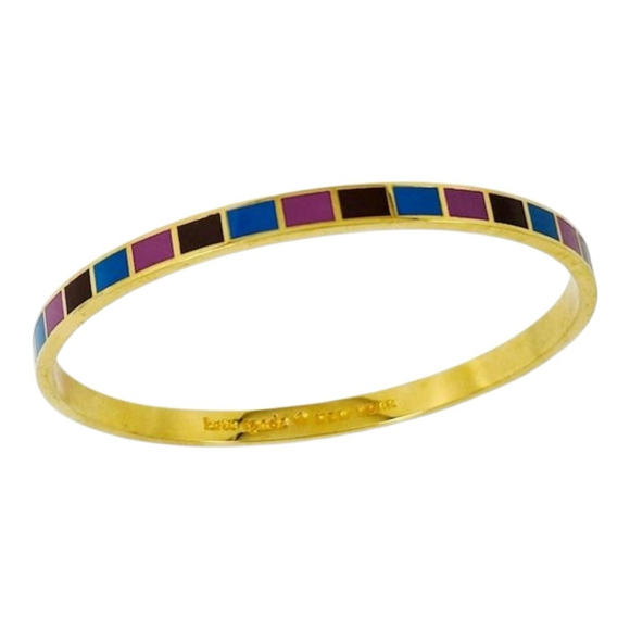 Kate Spade “Hit Your Stride”Gold Blue Purple Brown Enamel Bangle Bracelet 1865 - Picture 2 of 5